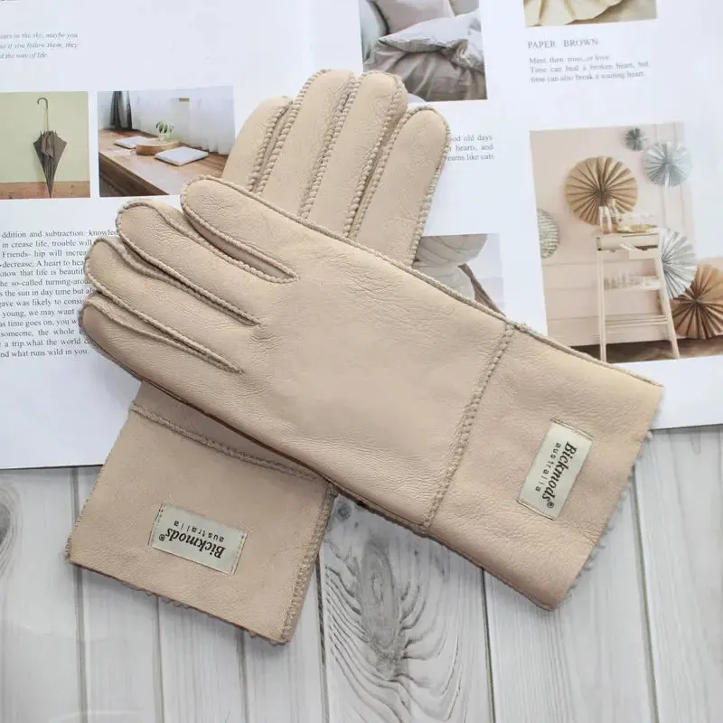 Women's fur Sheep Skin gloves Leather color warm winter wool lining wind and cold gloves