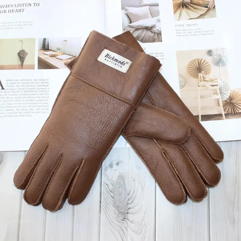 Women's fur Sheep Skin gloves Leather color warm winter wool lining wind and cold gloves