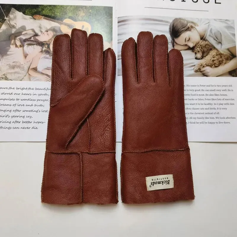 Women's fur Sheep Skin gloves Leather color warm winter wool lining wind and cold gloves