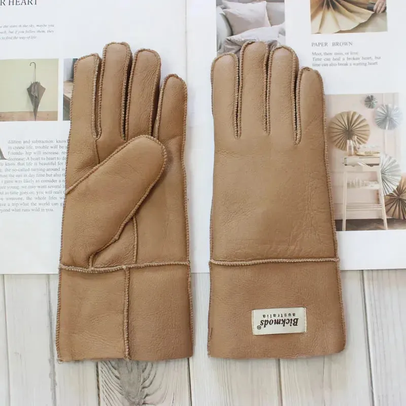 Women's fur Sheep Skin gloves Leather color warm winter wool lining wind and cold gloves