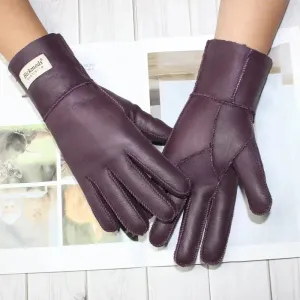 Women's fur Sheep Skin gloves Leather color warm winter wool lining wind and cold gloves