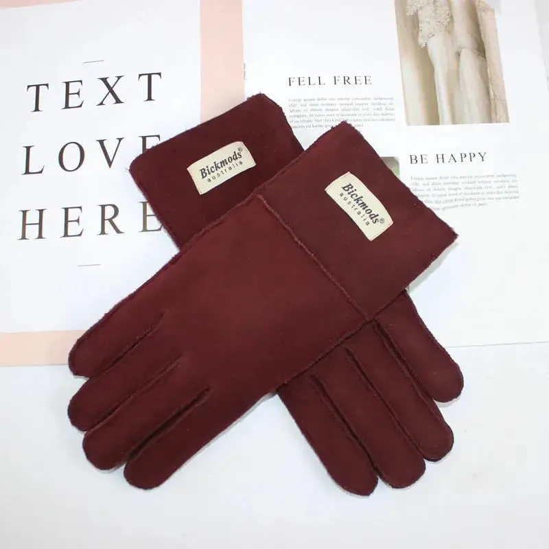 Women's fur Sheep Skin gloves Leather color warm winter wool lining wind and cold gloves