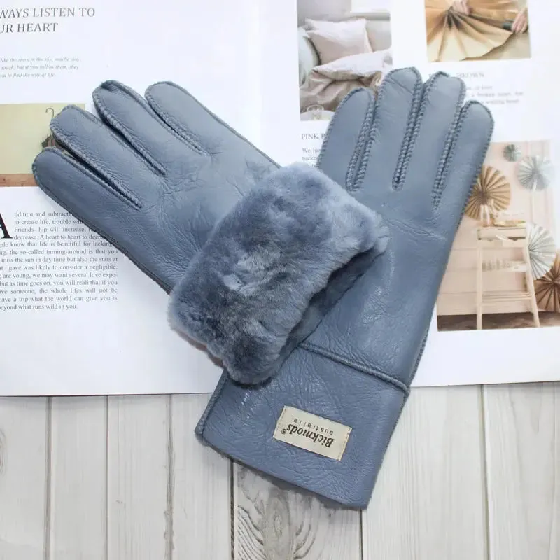 Women's fur Sheep Skin gloves Leather color warm winter wool lining wind and cold gloves
