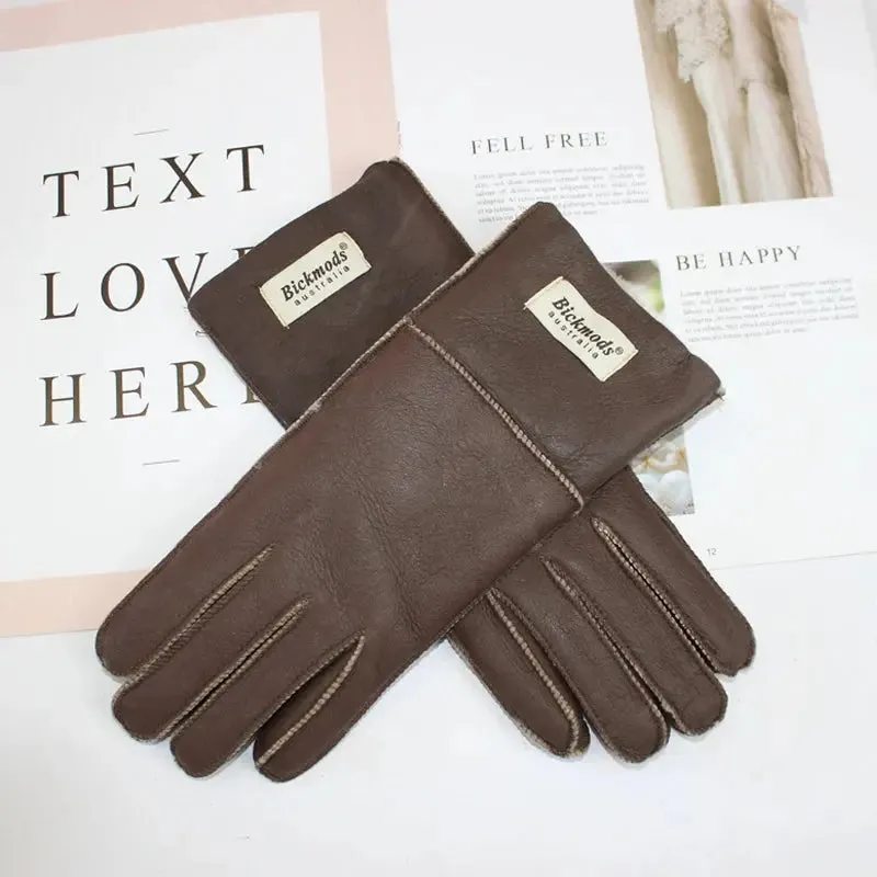 Women's fur Sheep Skin gloves Leather color warm winter wool lining wind and cold gloves