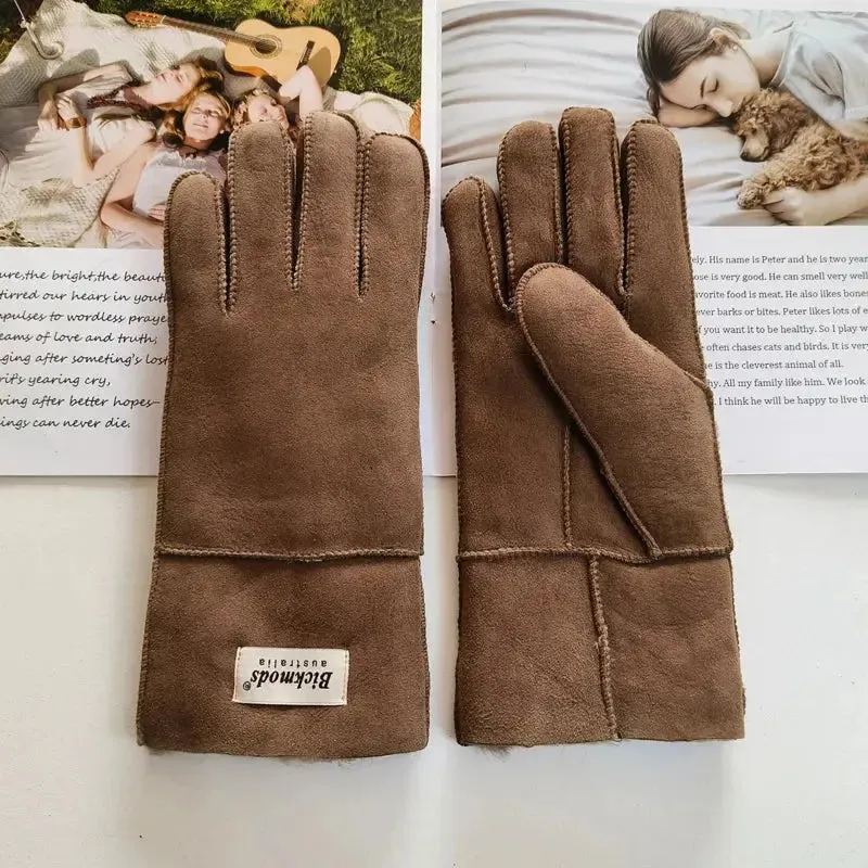 Women's fur Sheep Skin gloves Leather color warm winter wool lining wind and cold gloves