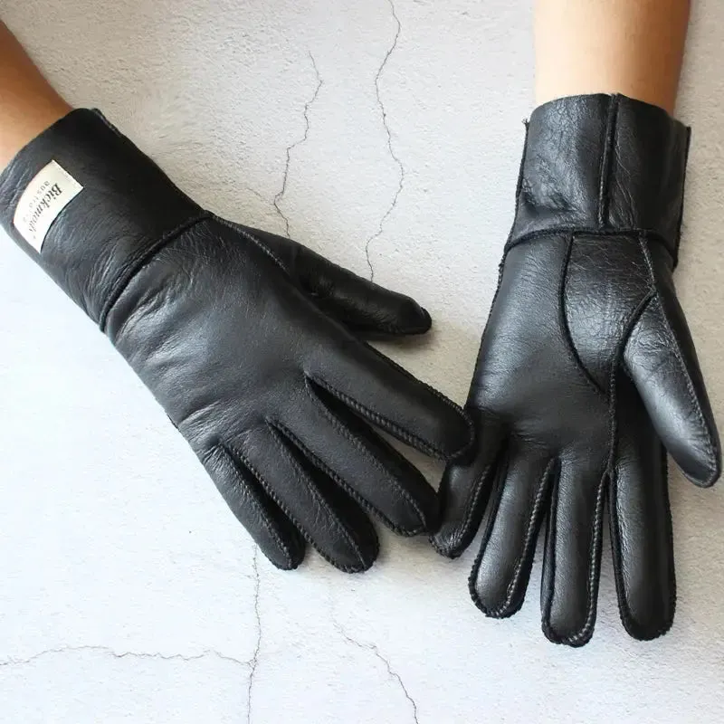 Women's fur Sheep Skin gloves Leather color warm winter wool lining wind and cold gloves