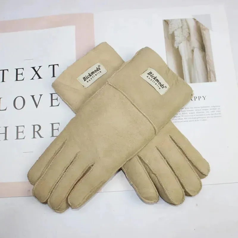Women's fur Sheep Skin gloves Leather color warm winter wool lining wind and cold gloves