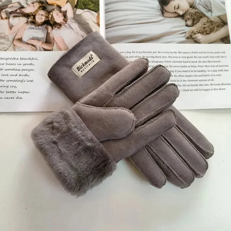 Women's fur Sheep Skin gloves Leather color warm winter wool lining wind and cold gloves