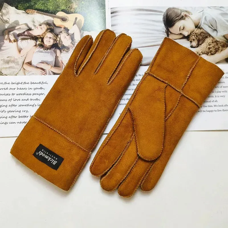Women's fur Sheep Skin gloves Leather color warm winter wool lining wind and cold gloves