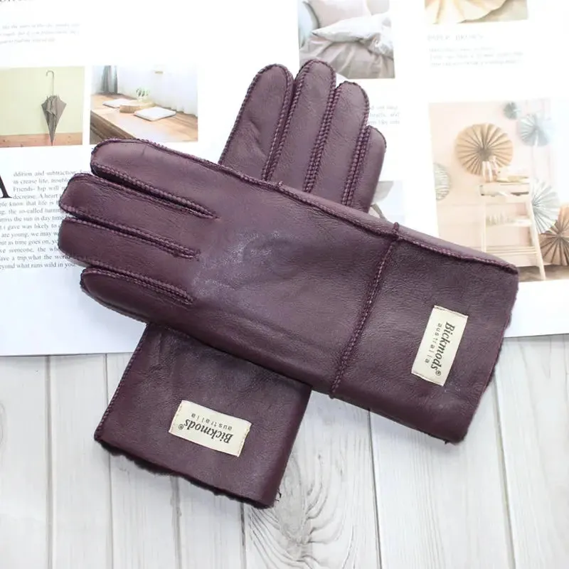 Women's fur Sheep Skin gloves Leather color warm winter wool lining wind and cold gloves