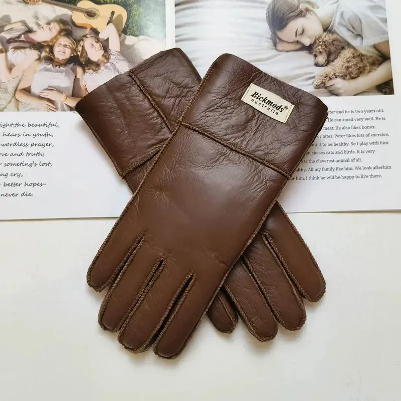 Women's fur Sheep Skin gloves Leather color warm winter wool lining wind and cold gloves