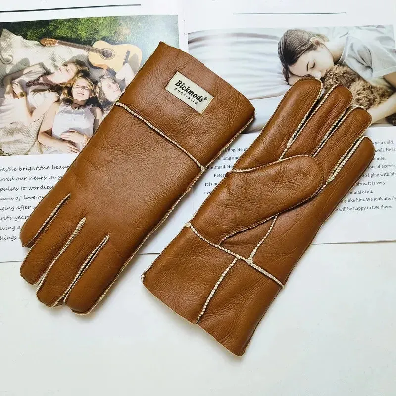 Women's fur Sheep Skin gloves Leather color warm winter wool lining wind and cold gloves