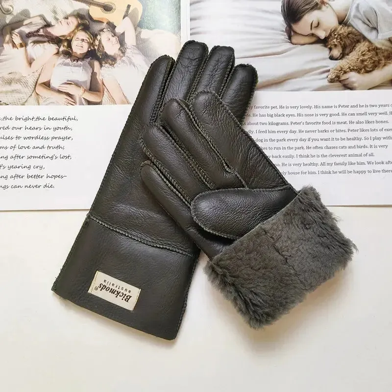 Women's fur Sheep Skin gloves Leather color warm winter wool lining wind and cold gloves