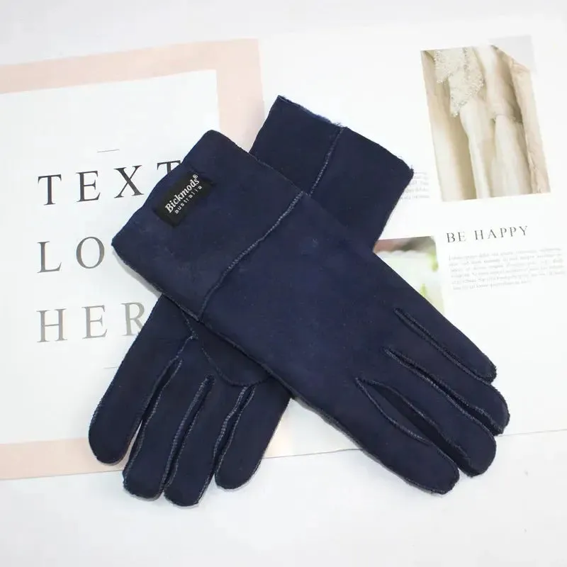 Women's fur Sheep Skin gloves Leather color warm winter wool lining wind and cold gloves