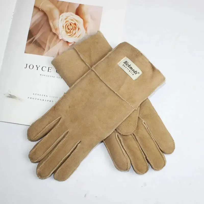 Women's fur Sheep Skin gloves Leather color warm winter wool lining wind and cold gloves