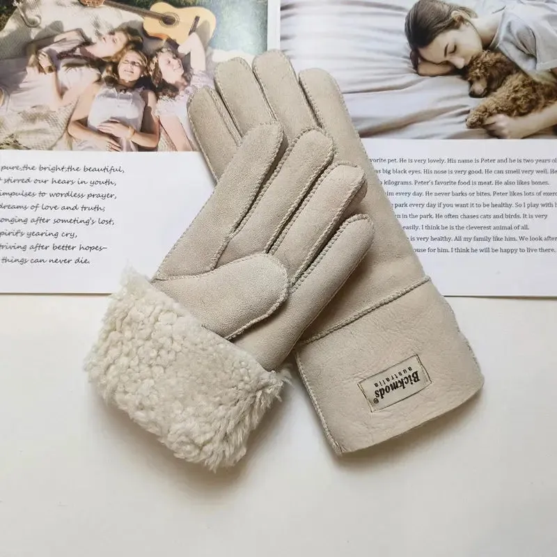 Women's fur Sheep Skin gloves Leather color warm winter wool lining wind and cold gloves