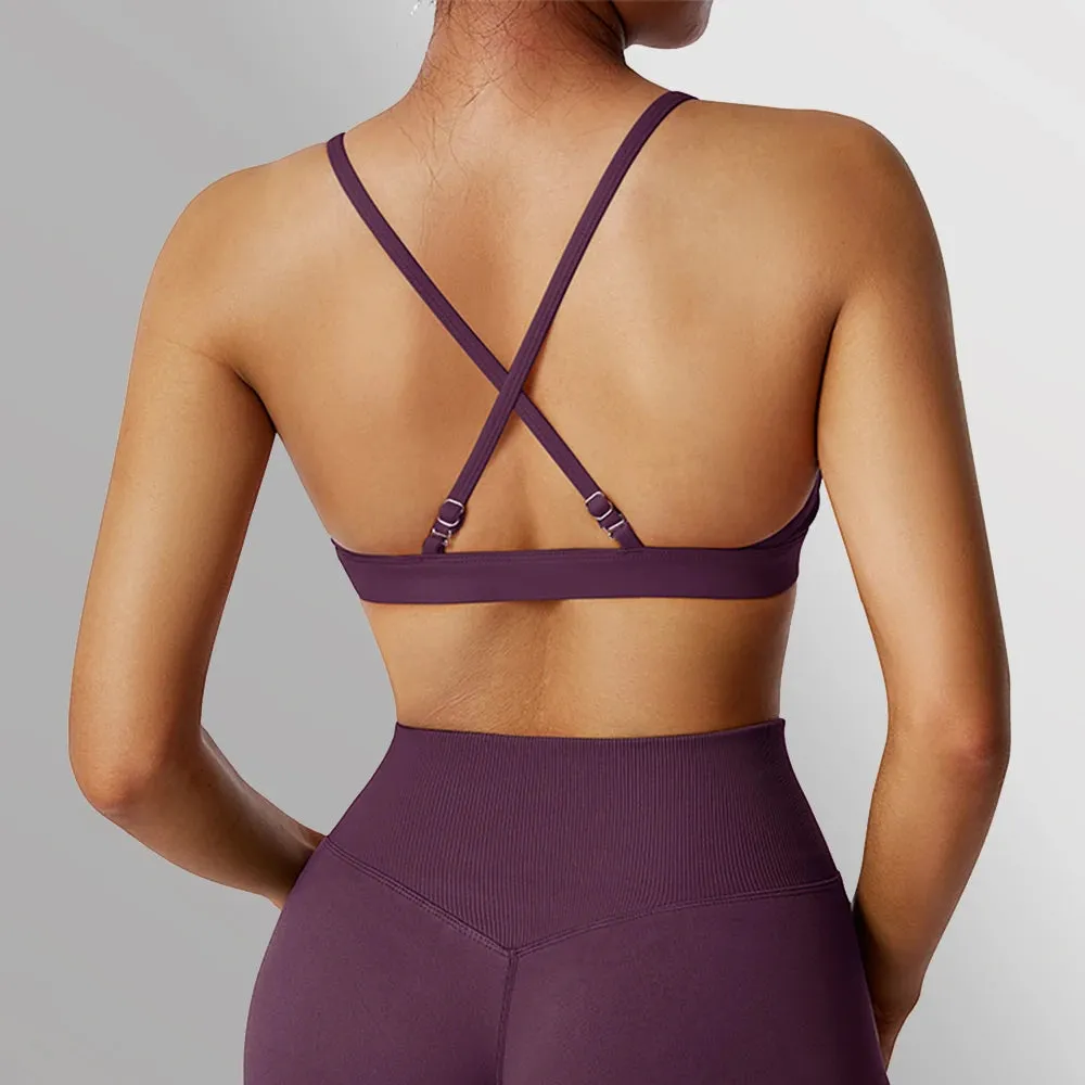 Women's Push-Up Cross Strap Sports Bra - Yoga Gym Crop Top