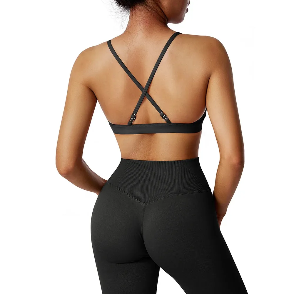 Women's Push-Up Cross Strap Sports Bra - Yoga Gym Crop Top