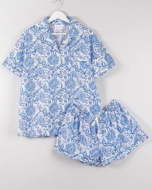 Women's Short Sleeve Pajama Set In Blue Floral