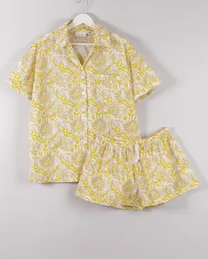 Women's Short Sleeve Pajama Set In Yellow Floral