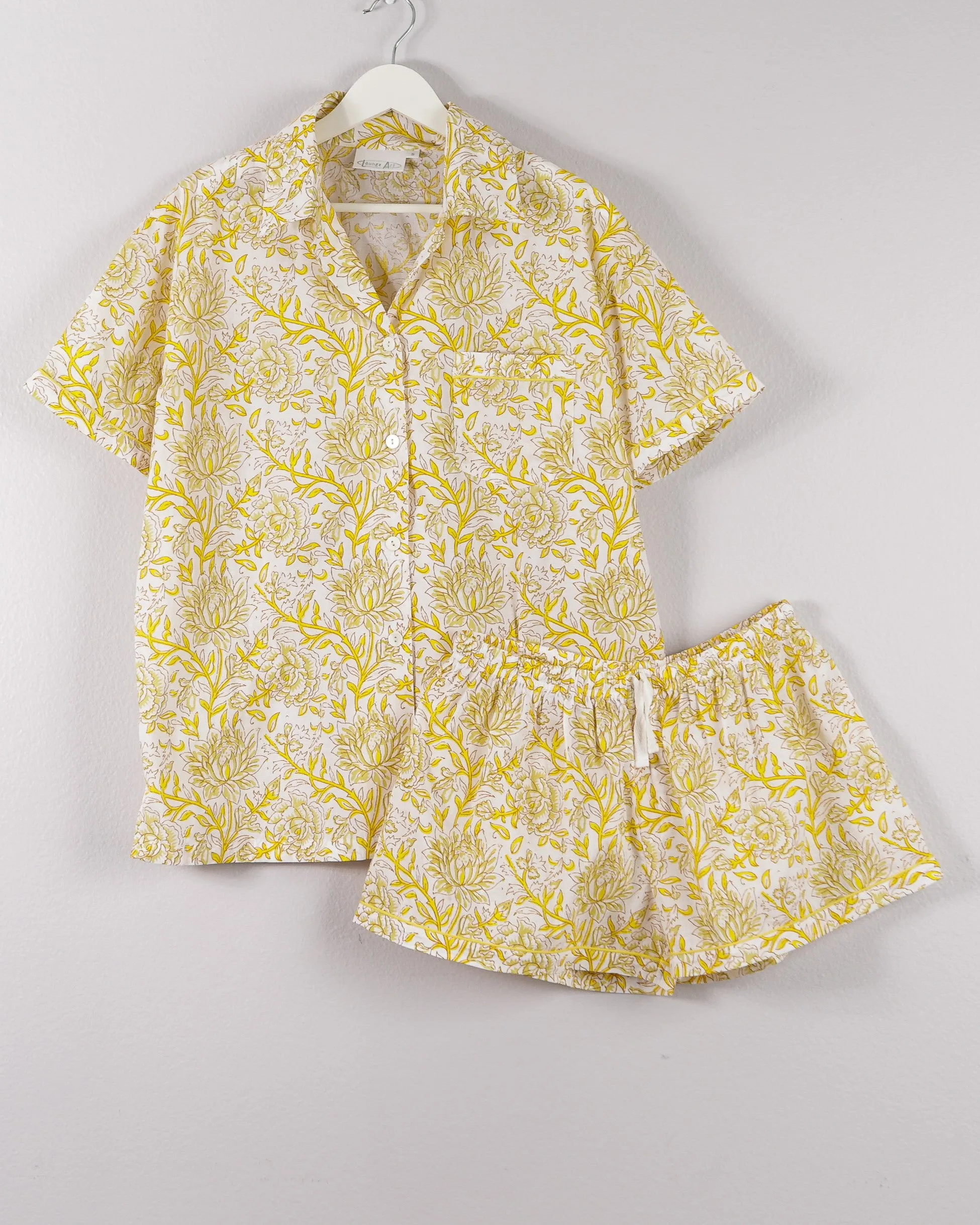 Women's Short Sleeve Pajama Set In Yellow Floral