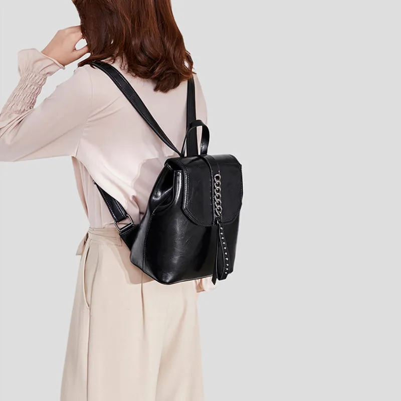 Women's Top Grain Leather Backpack, Leather Rucksack for Women, Lady Backpack Stylish Casual Backpack