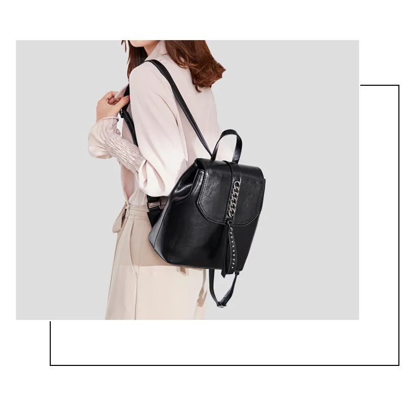 Women's Top Grain Leather Backpack, Leather Rucksack for Women, Lady Backpack Stylish Casual Backpack