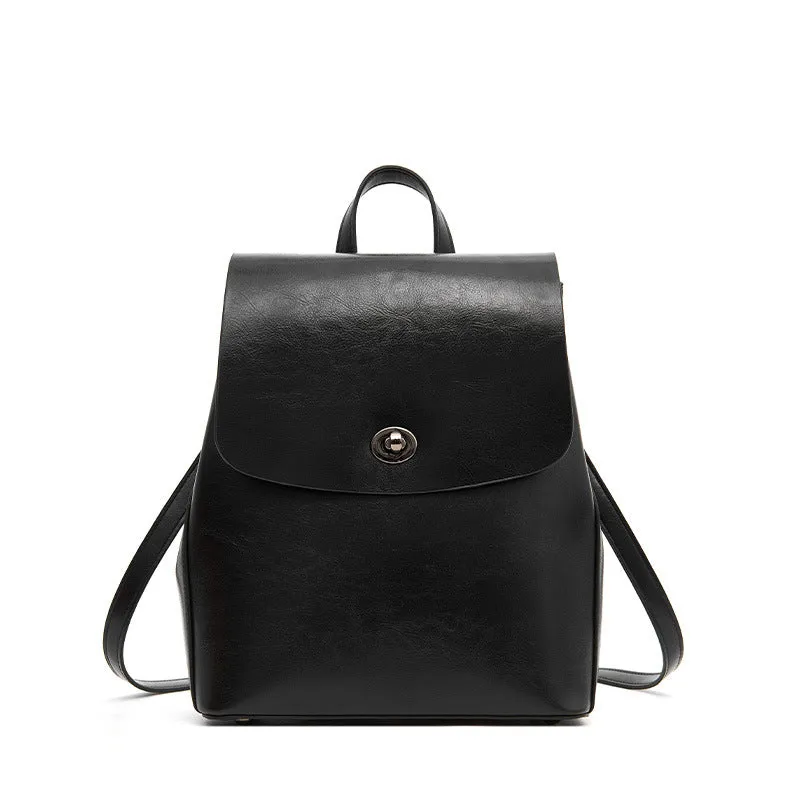Women's Top Grain Leather Backpack Simple Style City Backpack Natural Cowhide Leather Rucksack Classic Elegant Leather Backpack