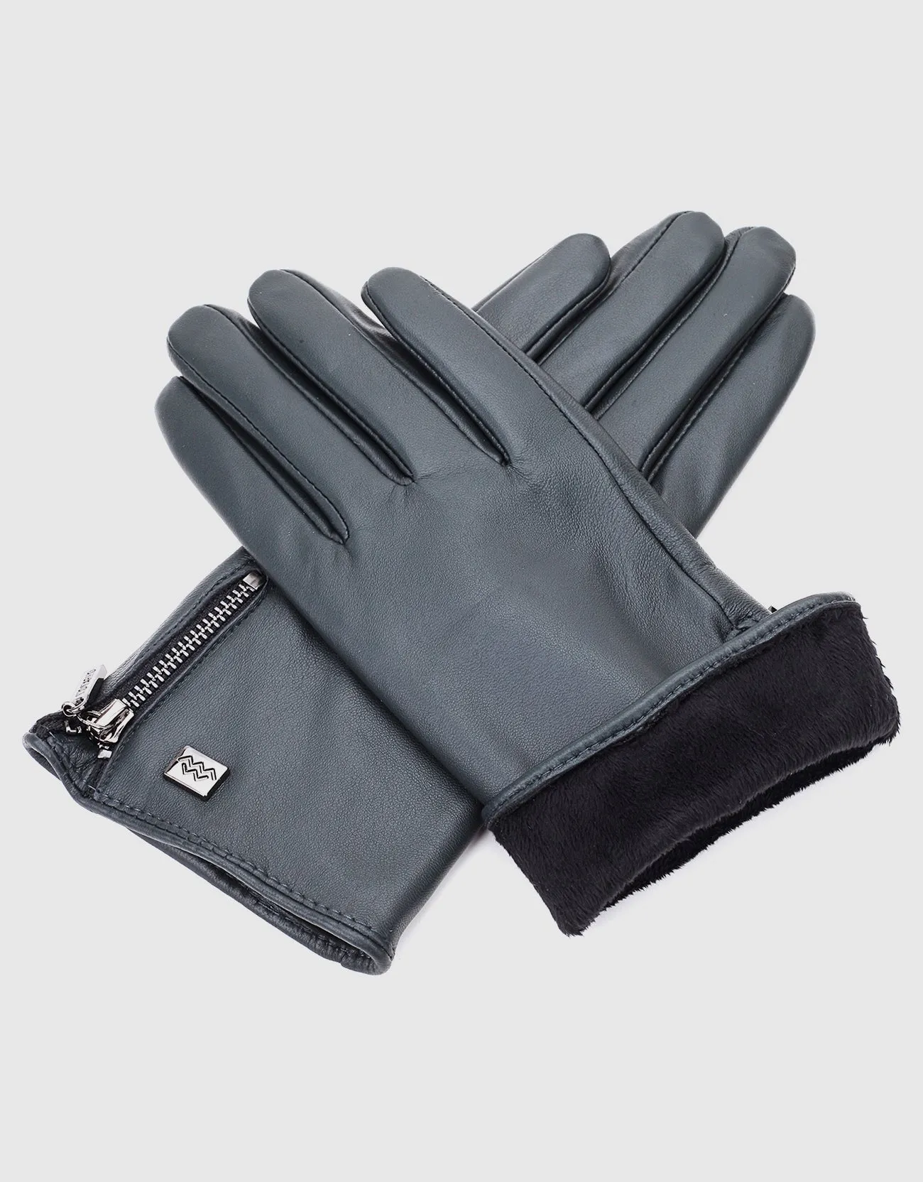 Women's Wristed Zipper Touchscreen Leather Gloves