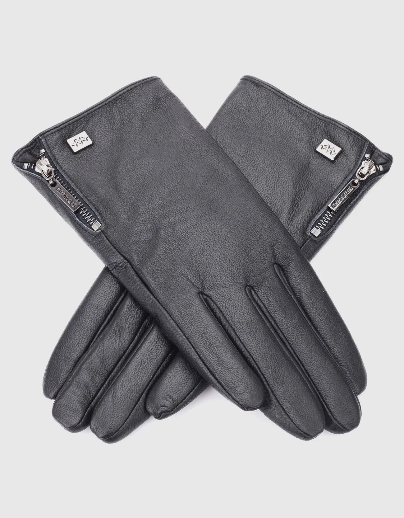 Women's Wristed Zipper Touchscreen Leather Gloves