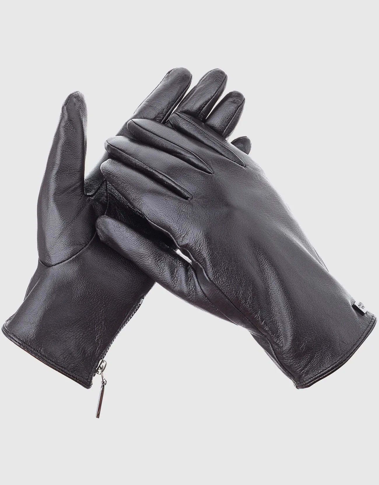 Women's Wristed Zipper Touchscreen Leather Gloves