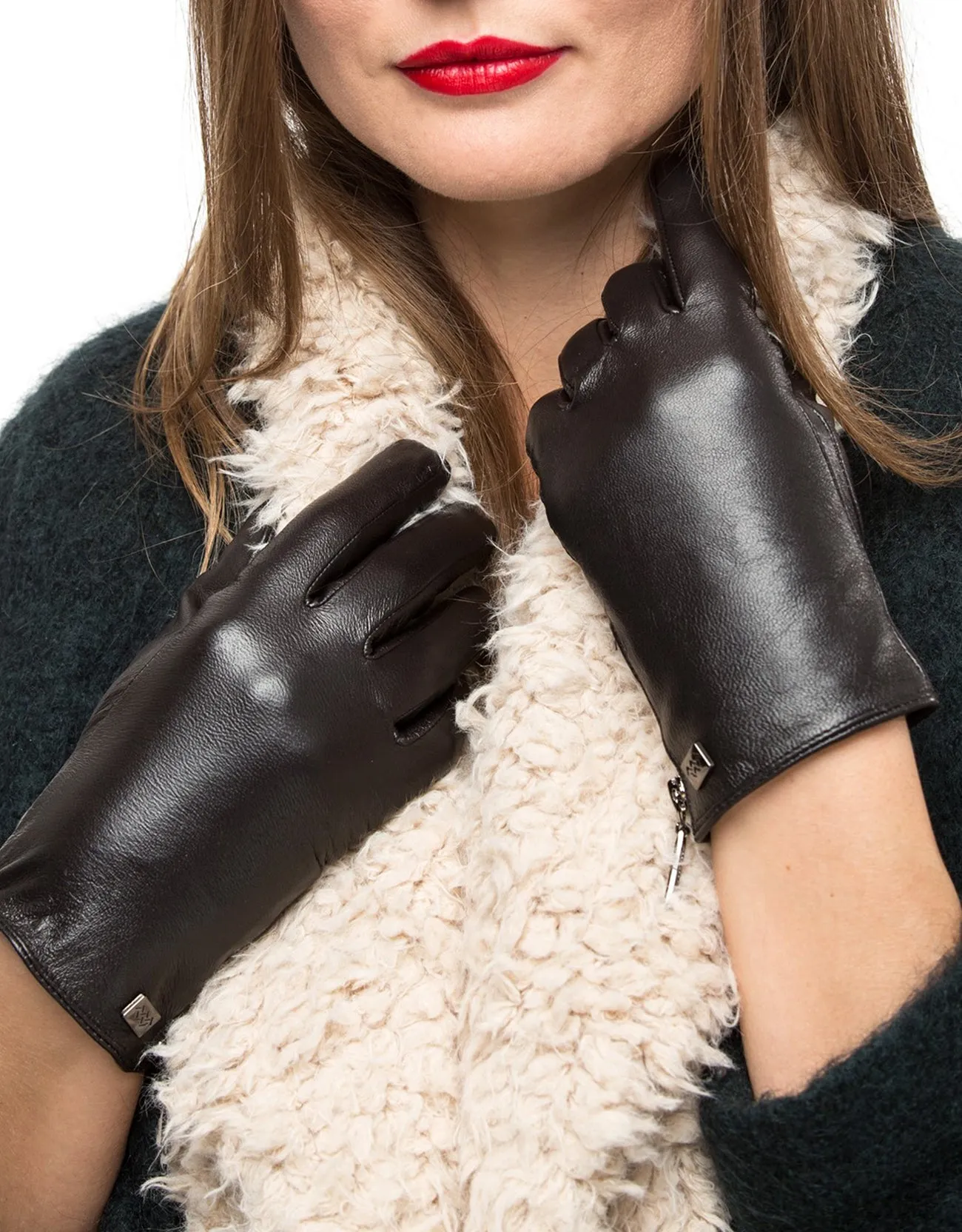 Women's Wristed Zipper Touchscreen Leather Gloves