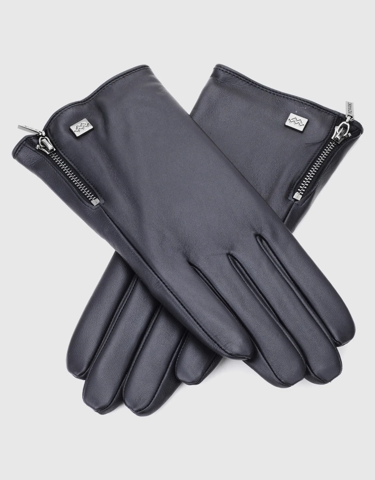 Women's Wristed Zipper Touchscreen Leather Gloves