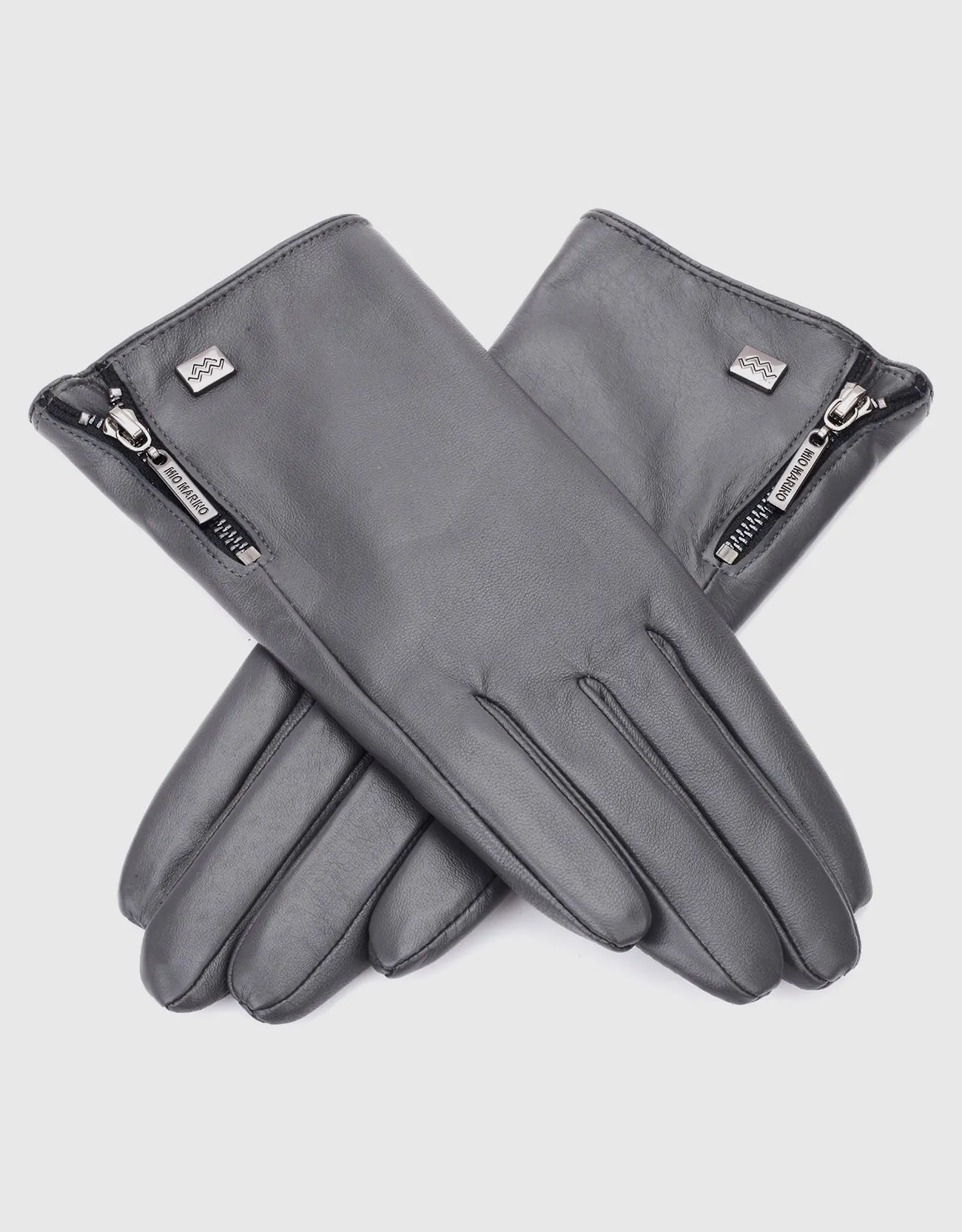 Women's Wristed Zipper Touchscreen Leather Gloves