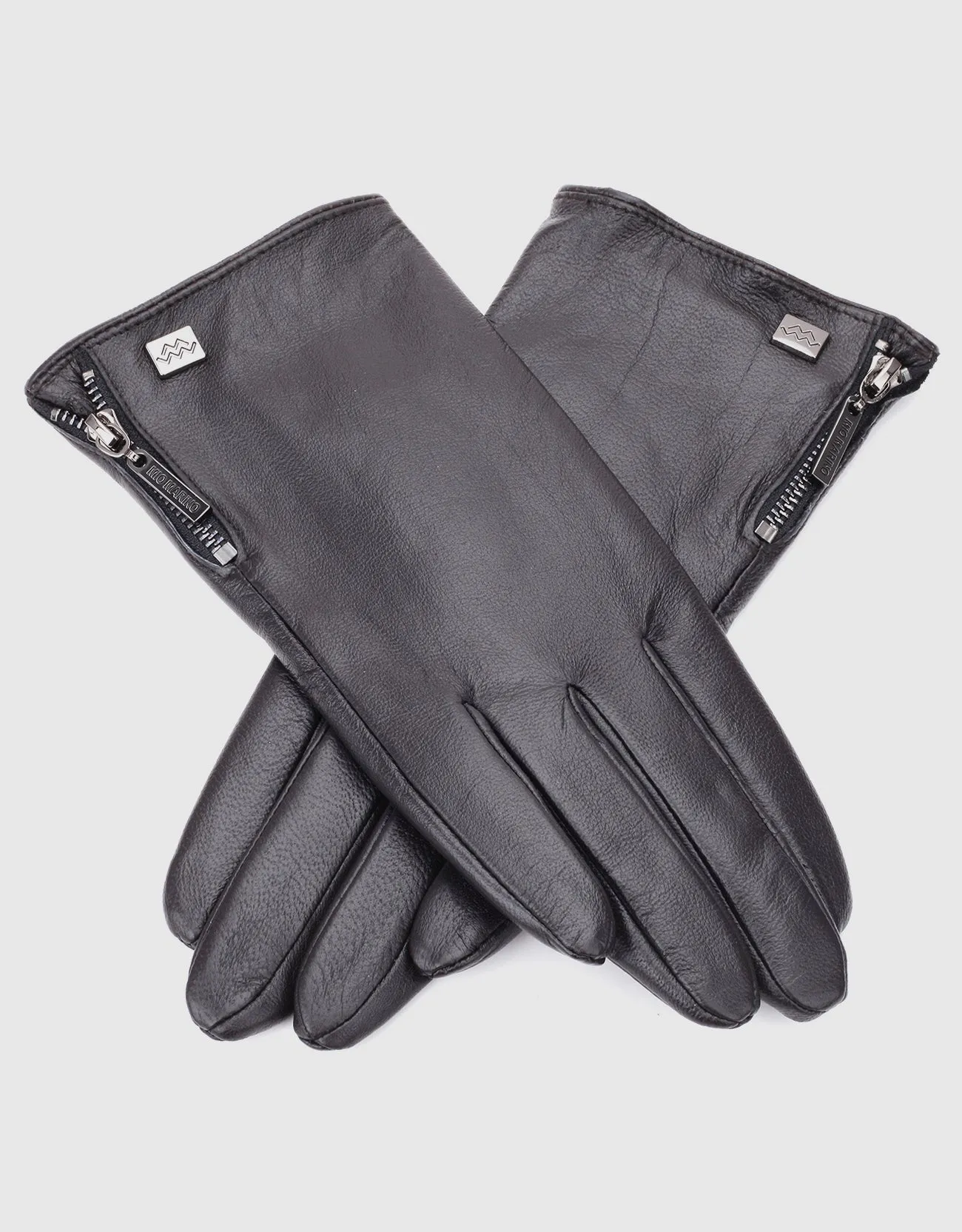 Women's Wristed Zipper Touchscreen Leather Gloves