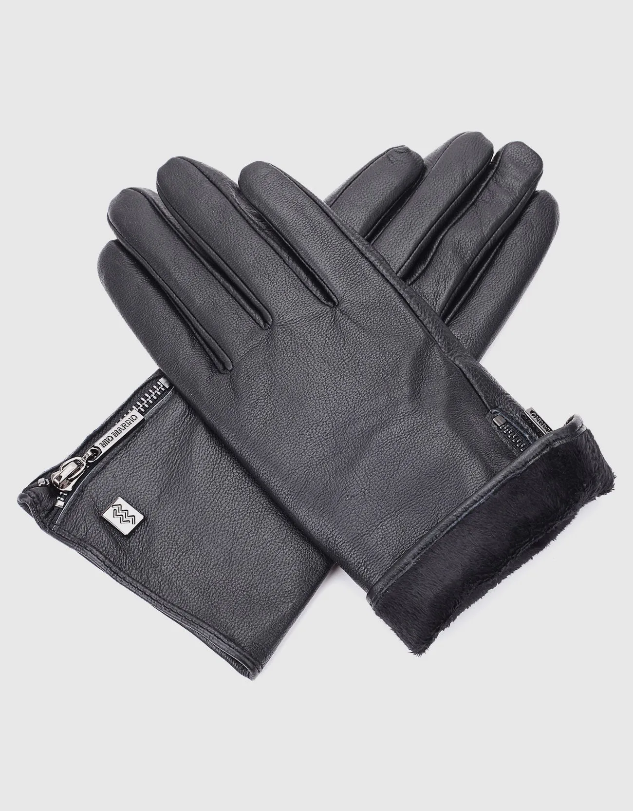 Women's Wristed Zipper Touchscreen Leather Gloves