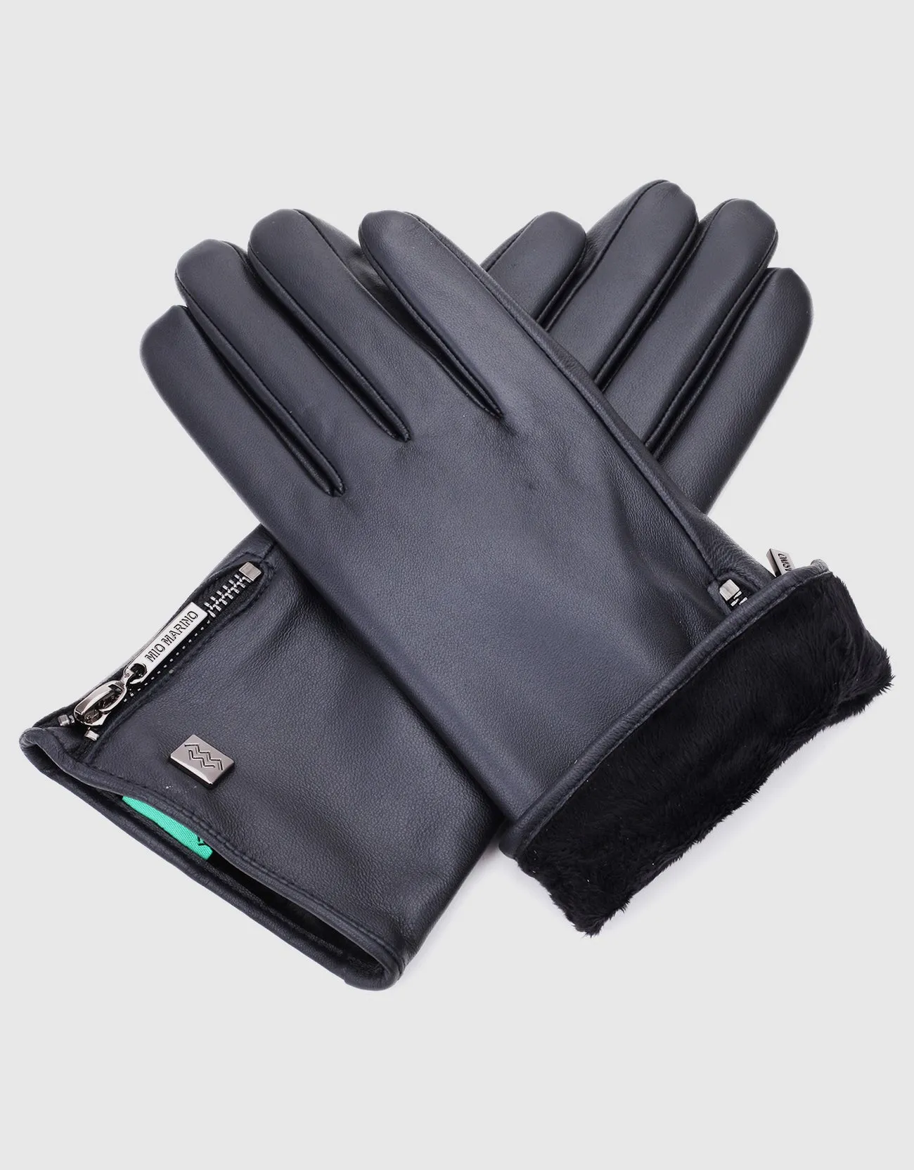 Women's Wristed Zipper Touchscreen Leather Gloves