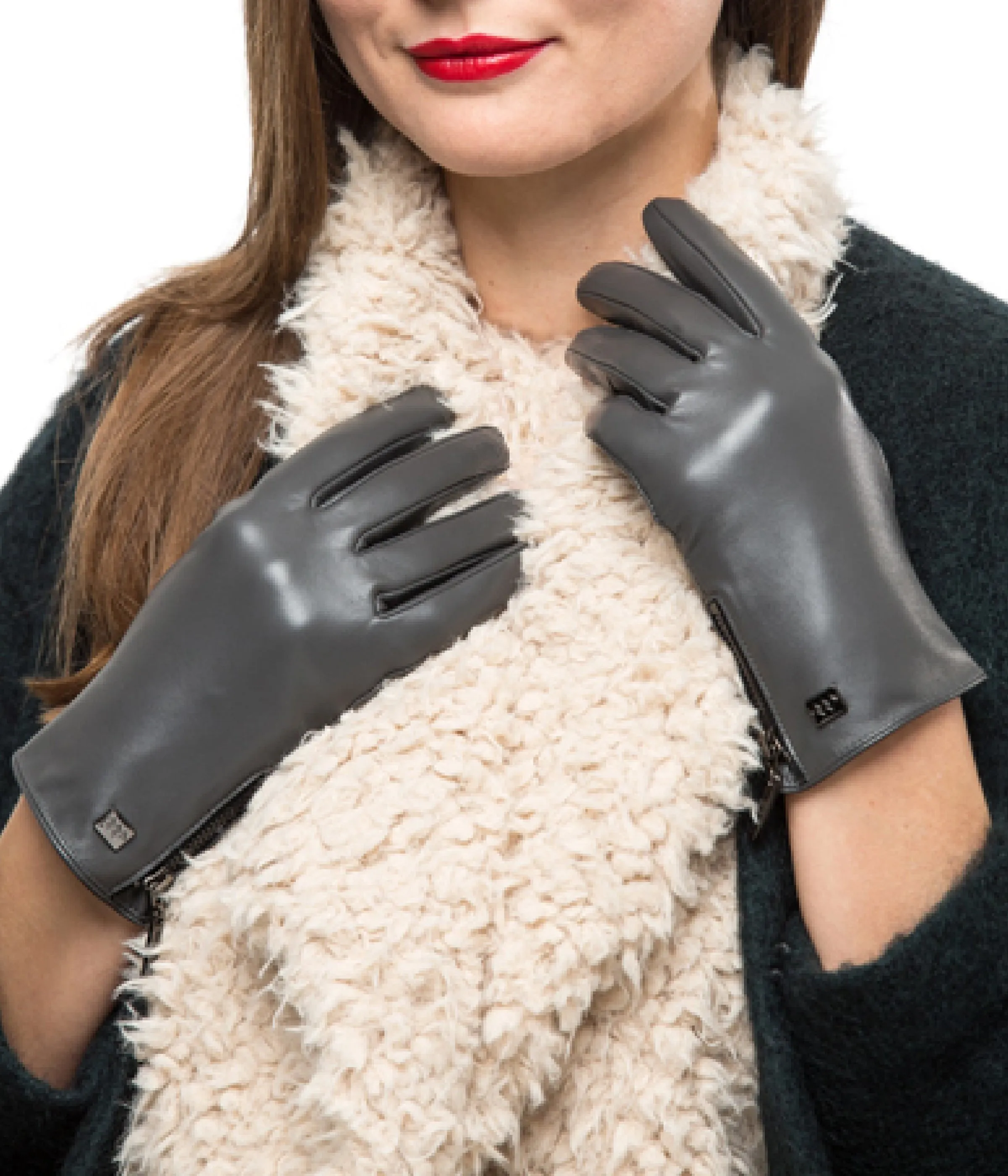Women's Wristed Zipper Touchscreen Leather Gloves