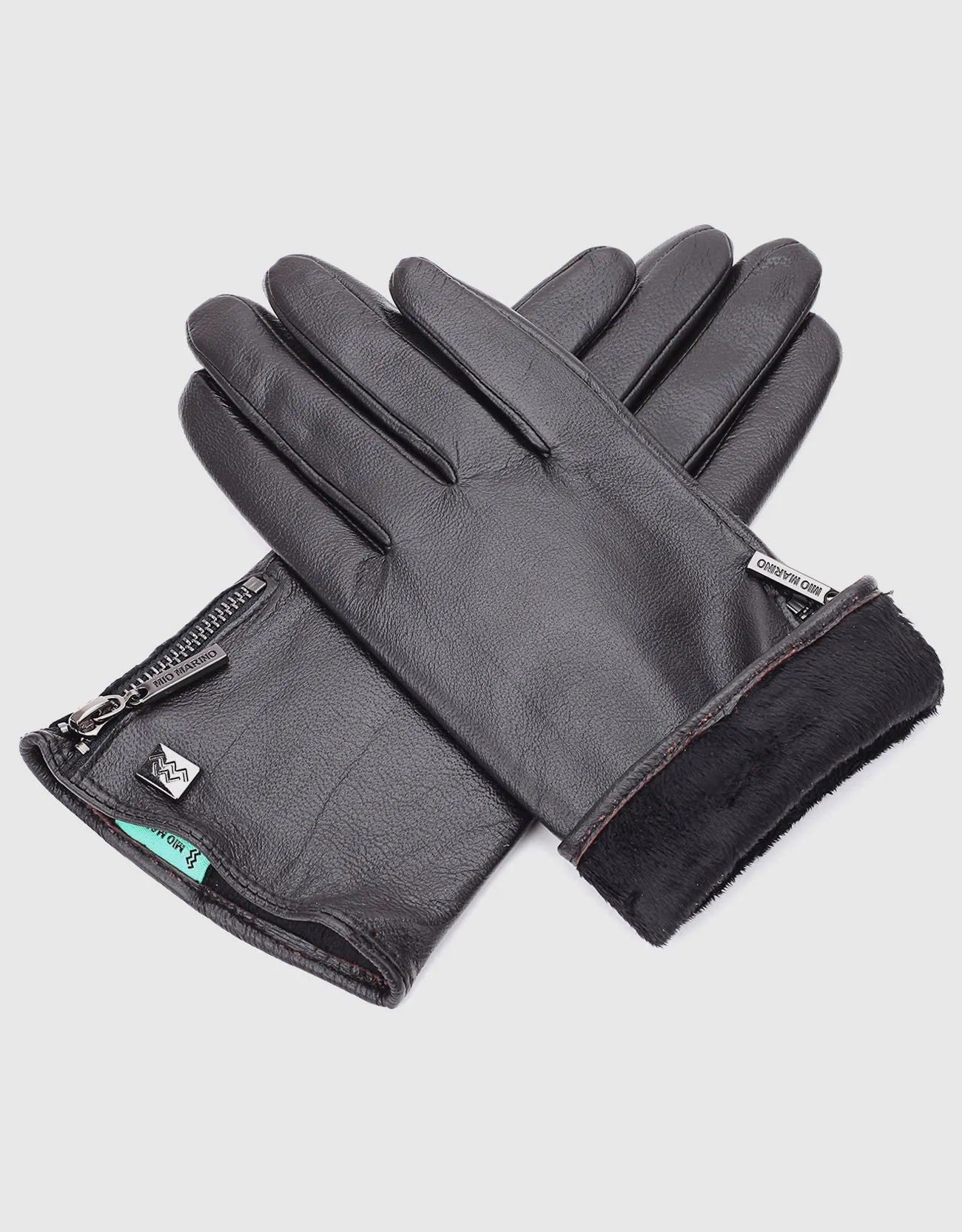 Women's Wristed Zipper Touchscreen Leather Gloves