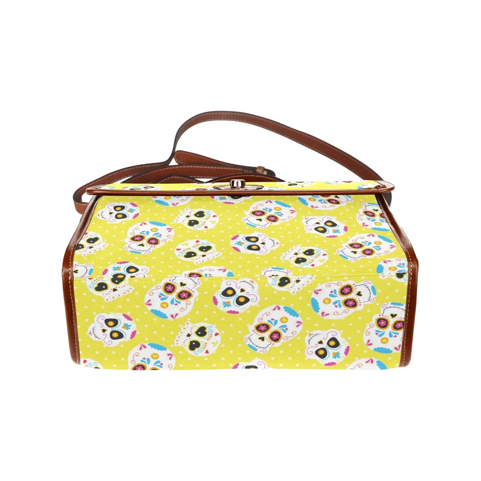 Yellow Skull Waterproof Canvas Bag Brown Trim
