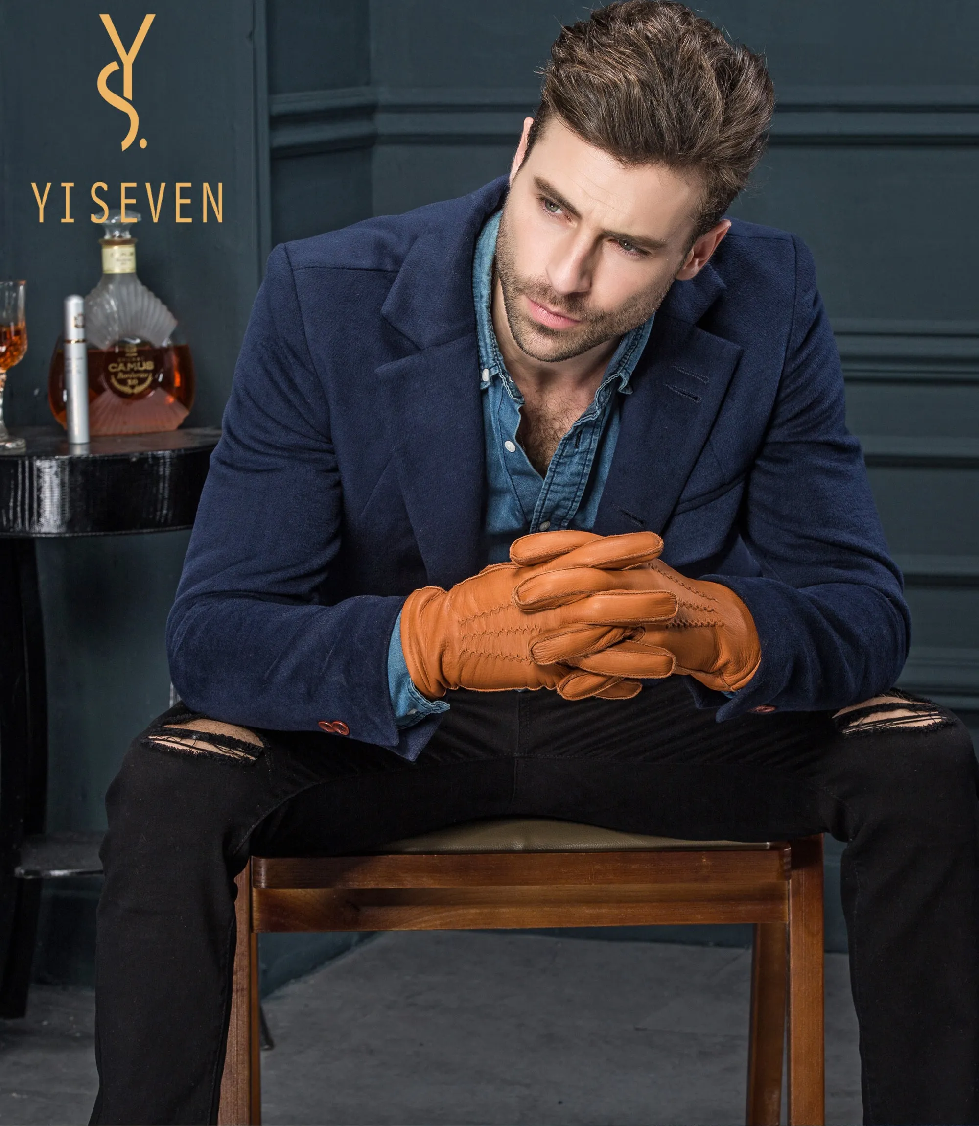 YISEVEN Men's  Deerskin Leather Dress Gloves