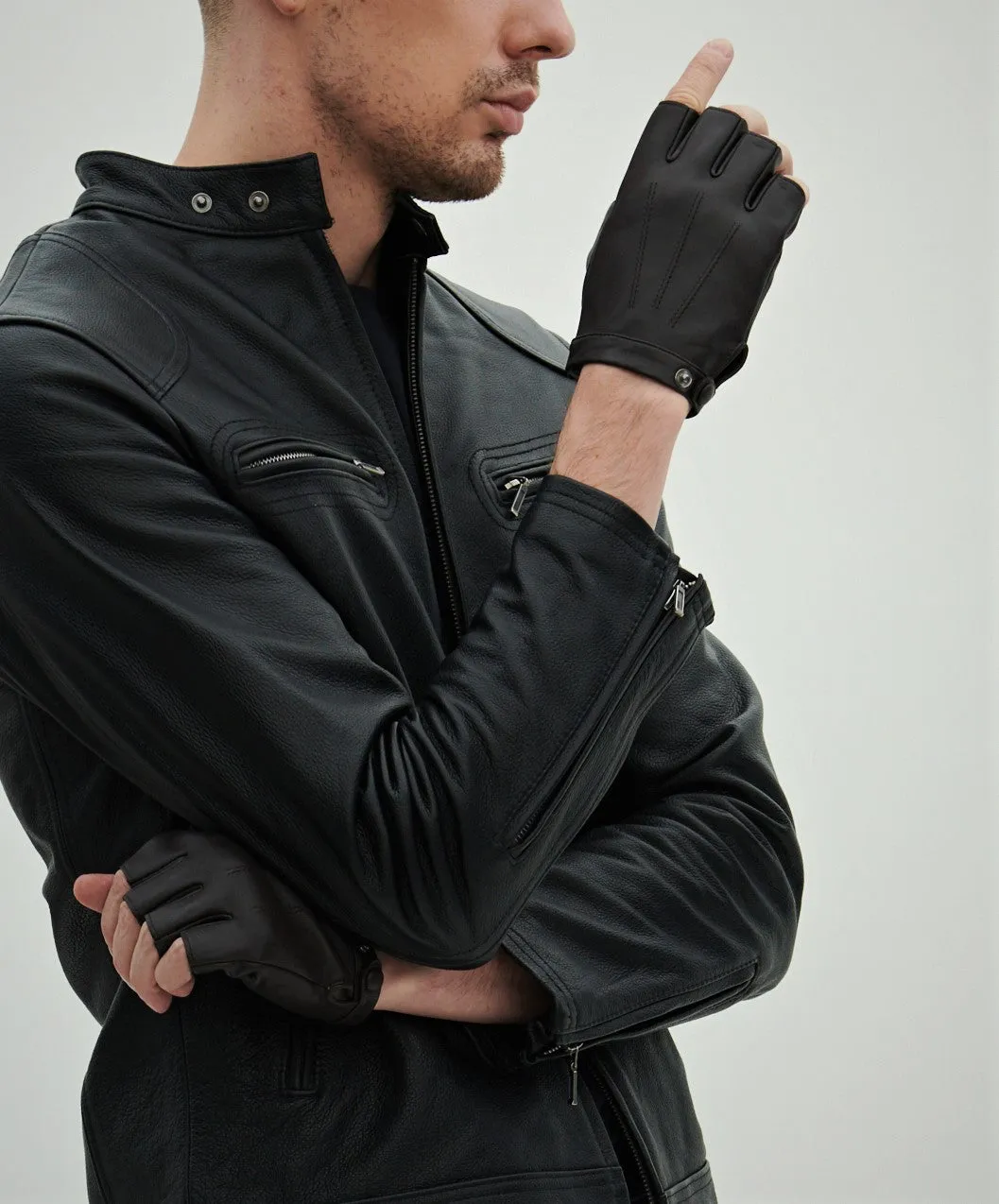 YISEVEN Men's Fingerless Lambskin Leather Gloves