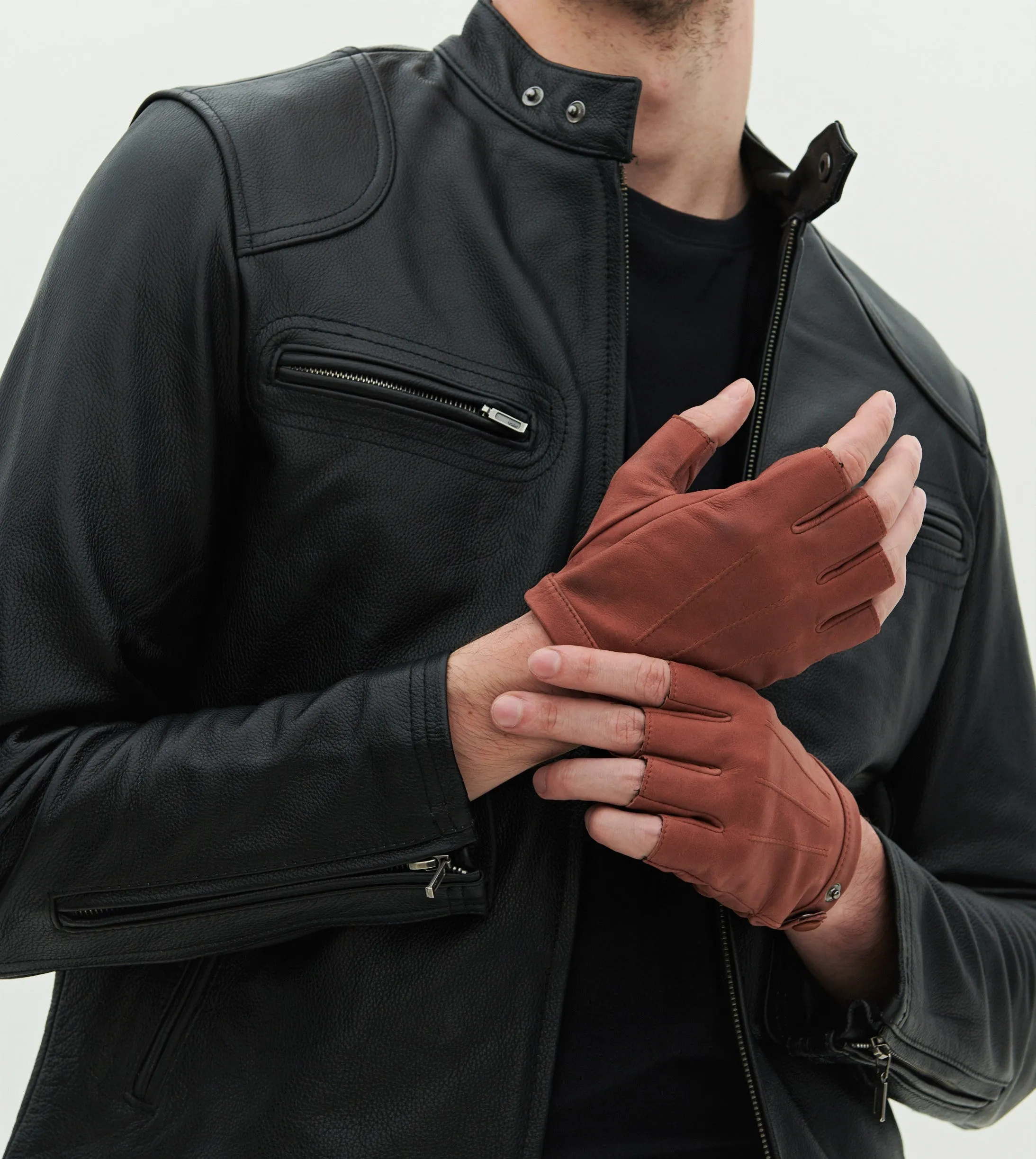 YISEVEN Men's Fingerless Lambskin Leather Gloves