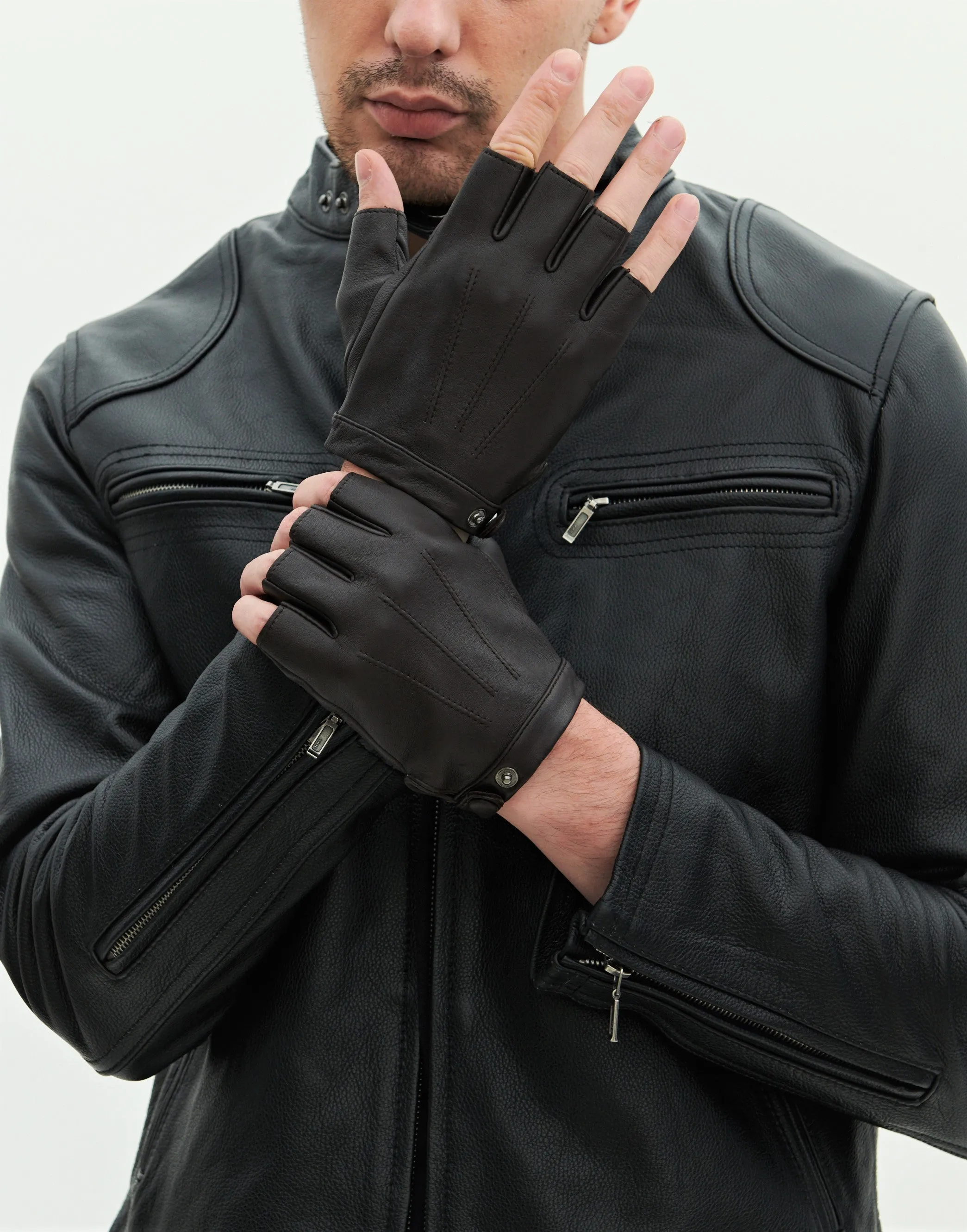 YISEVEN Men's Fingerless Lambskin Leather Gloves