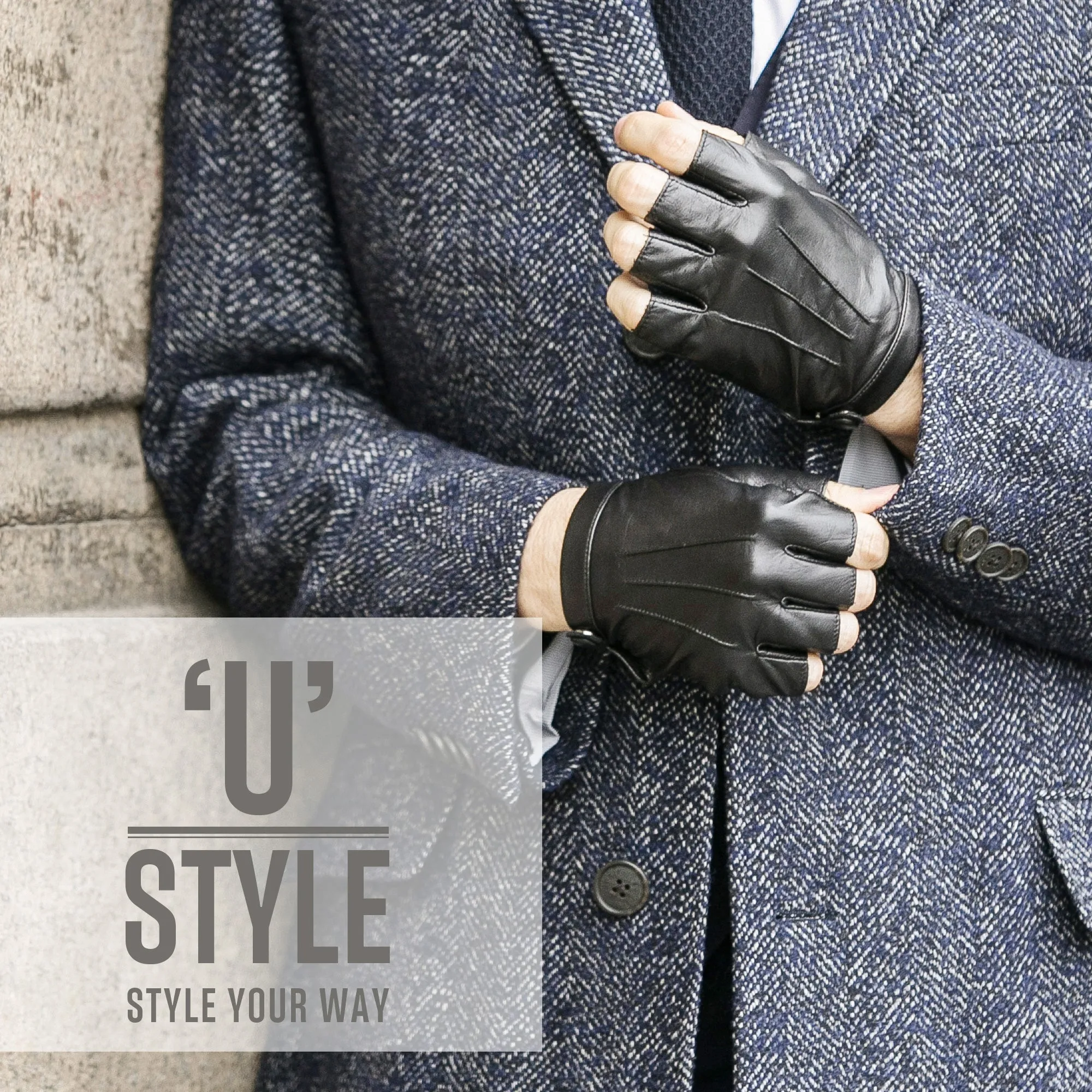 YISEVEN Men's Fingerless Lambskin Leather Gloves