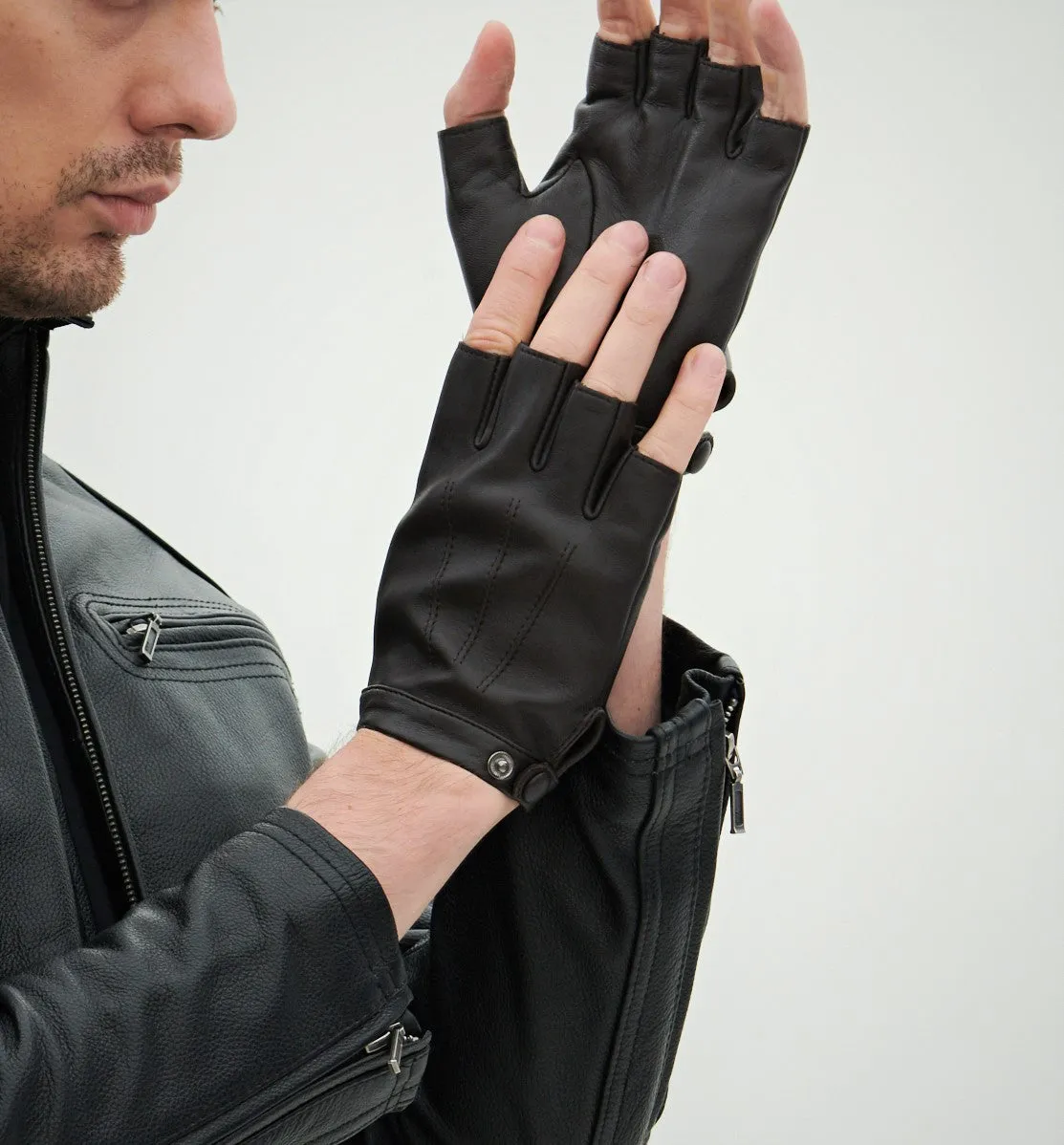 YISEVEN Men's Fingerless Lambskin Leather Gloves