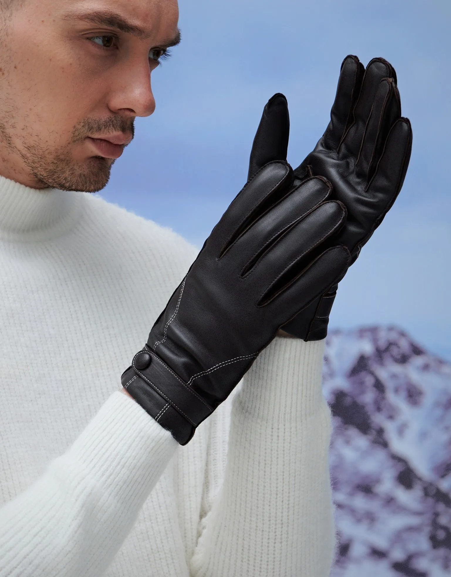 YISEVEN Men's Touchscreen Sheepskin Leather Gloves